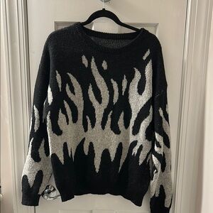 Amazon Crew Neck Sweater in Black and Gray with Bold Flame Design